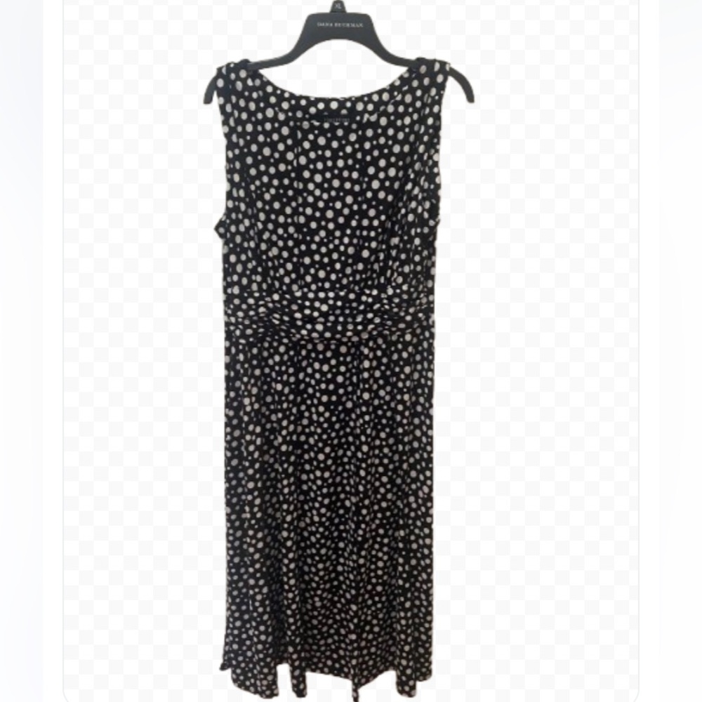 Perceptions Black and White Polka Dot Boat Neck Sleeveless Dress XL